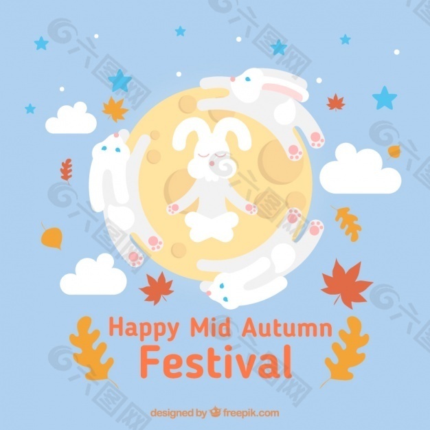 月球背景下的兔子冥想