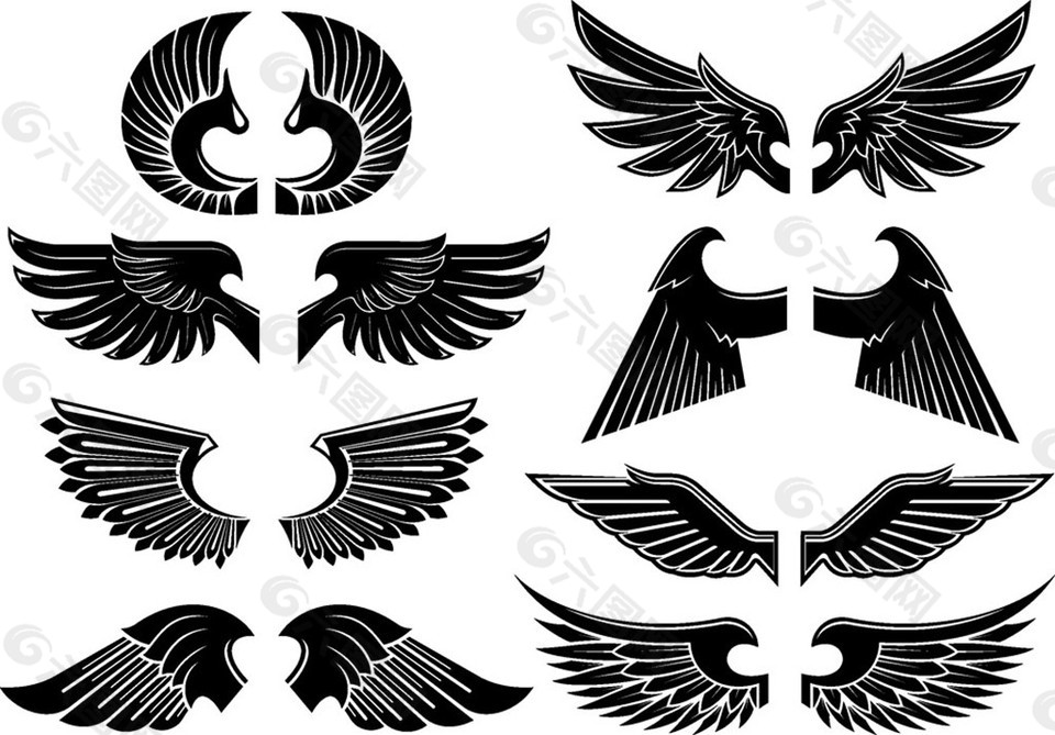黑色翅膀纹身图案图片