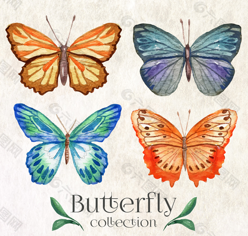 4款美麗水彩蝴蝶矢量素材