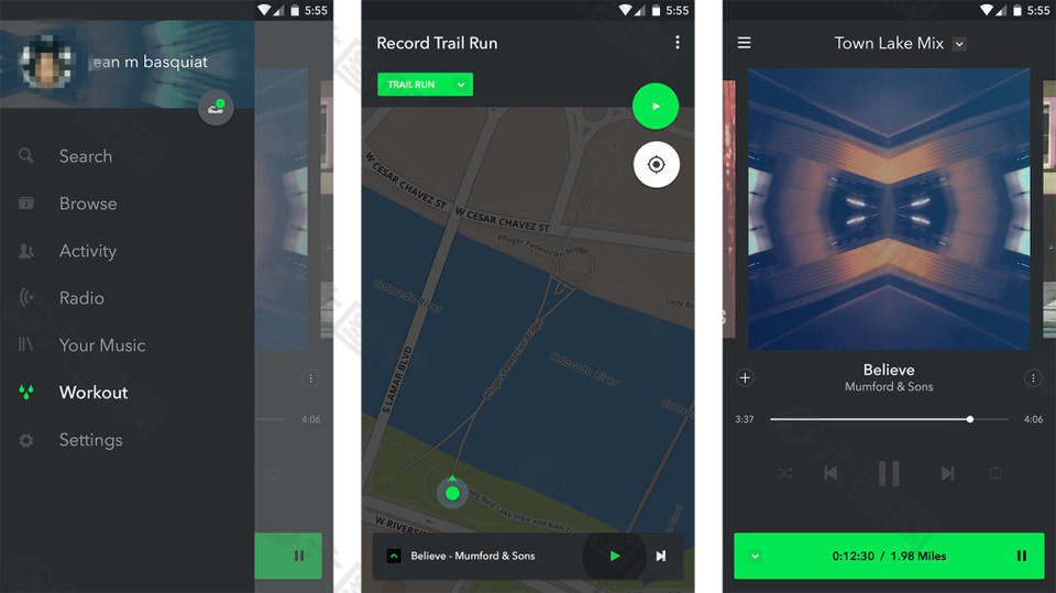 Spotify健身移動手機APP界面UI