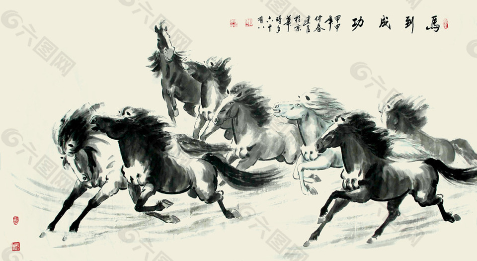 水墨駿馬背景墻