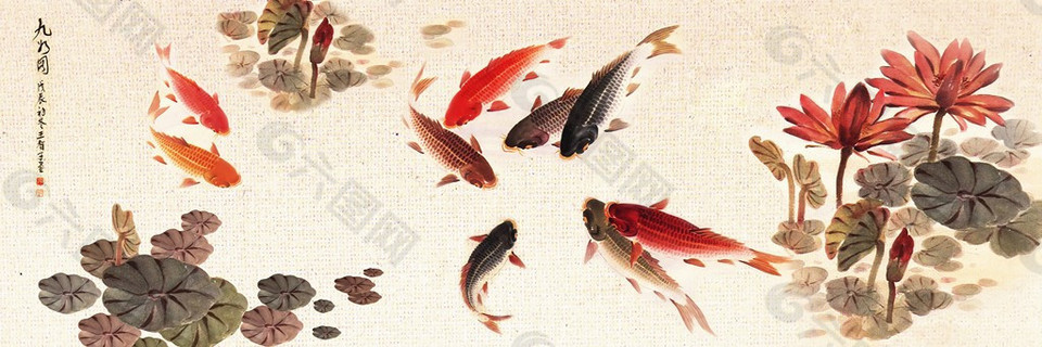 金魚荷花裝飾畫