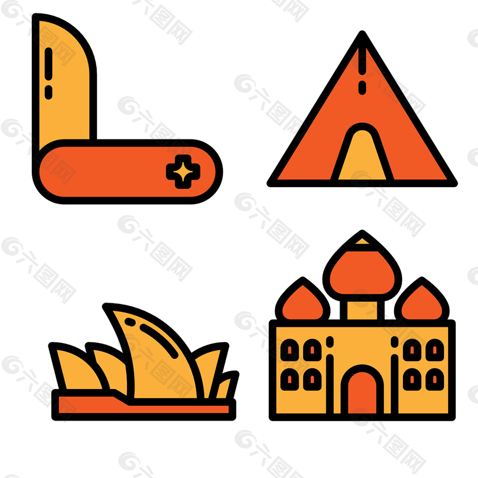 手绘景点icon图标