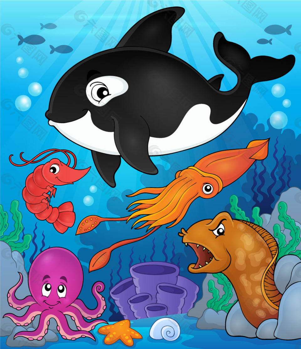 卡通海底世界各種魚