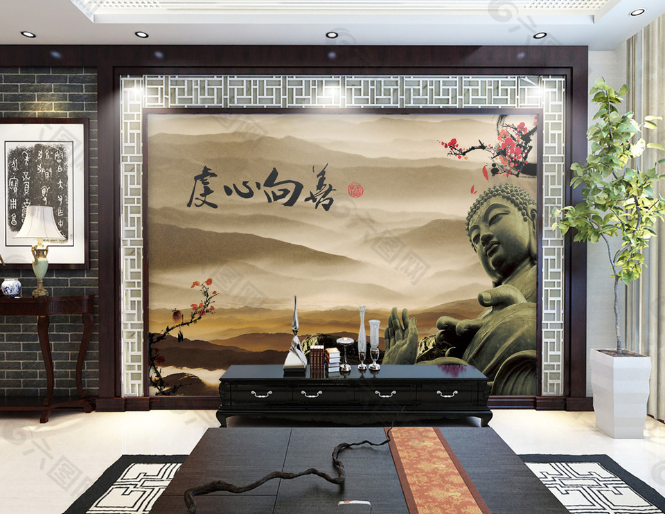 菩薩元素背景墻