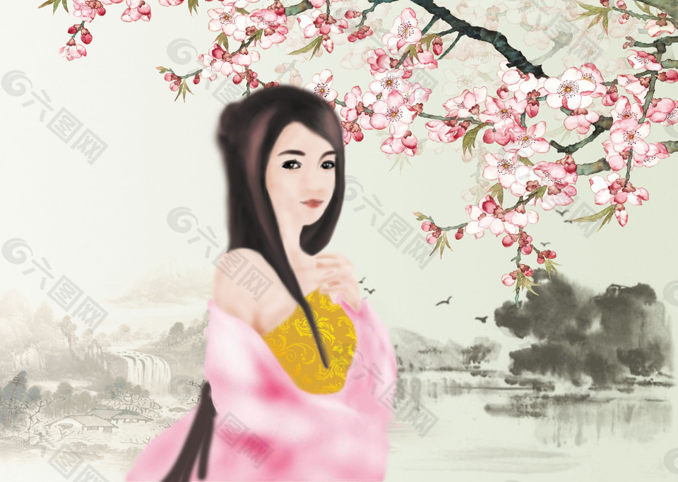 古代美女  手绘人物  psd分层