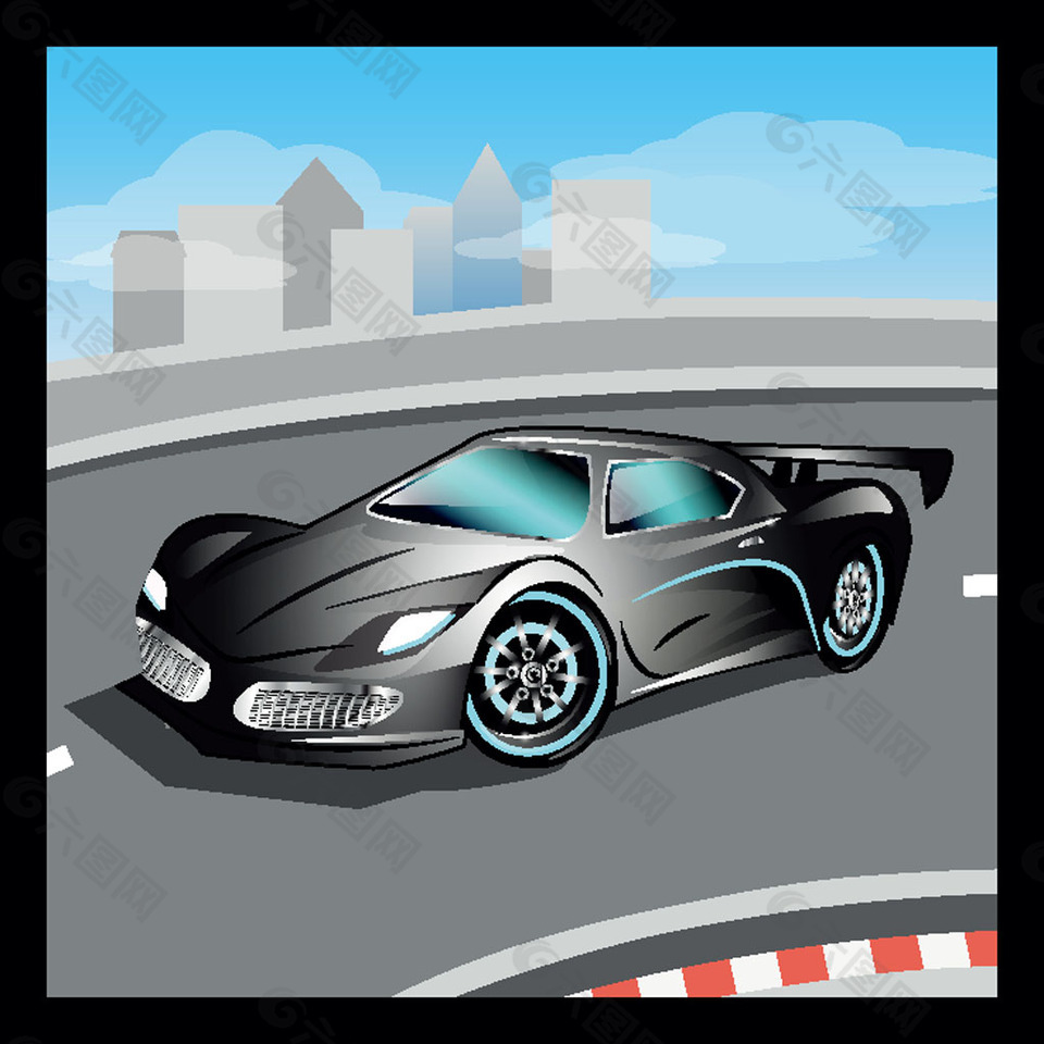 時(shí)尚黑色跑車(chē)卡通設(shè)計(jì)圖