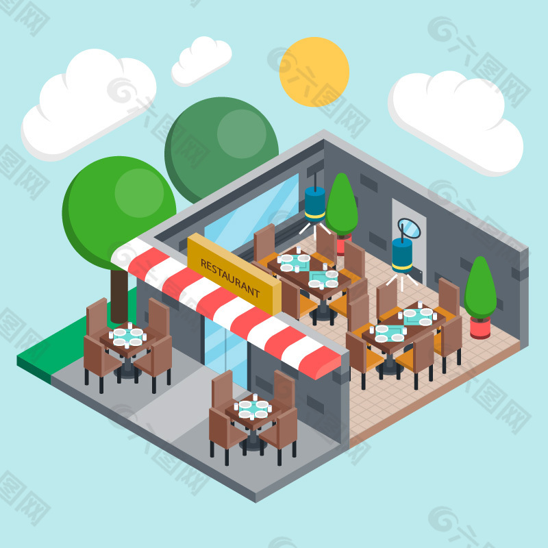 戶外餐廳場景素材H5素材