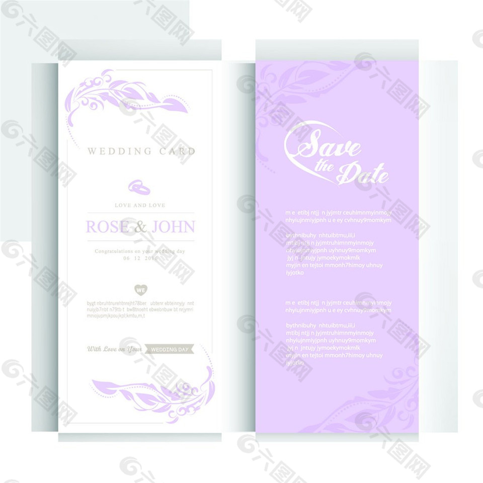 紫色結(jié)婚花紋請貼圖片