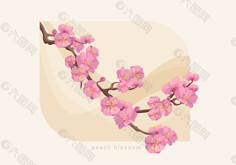 唯美手繪桃花素材