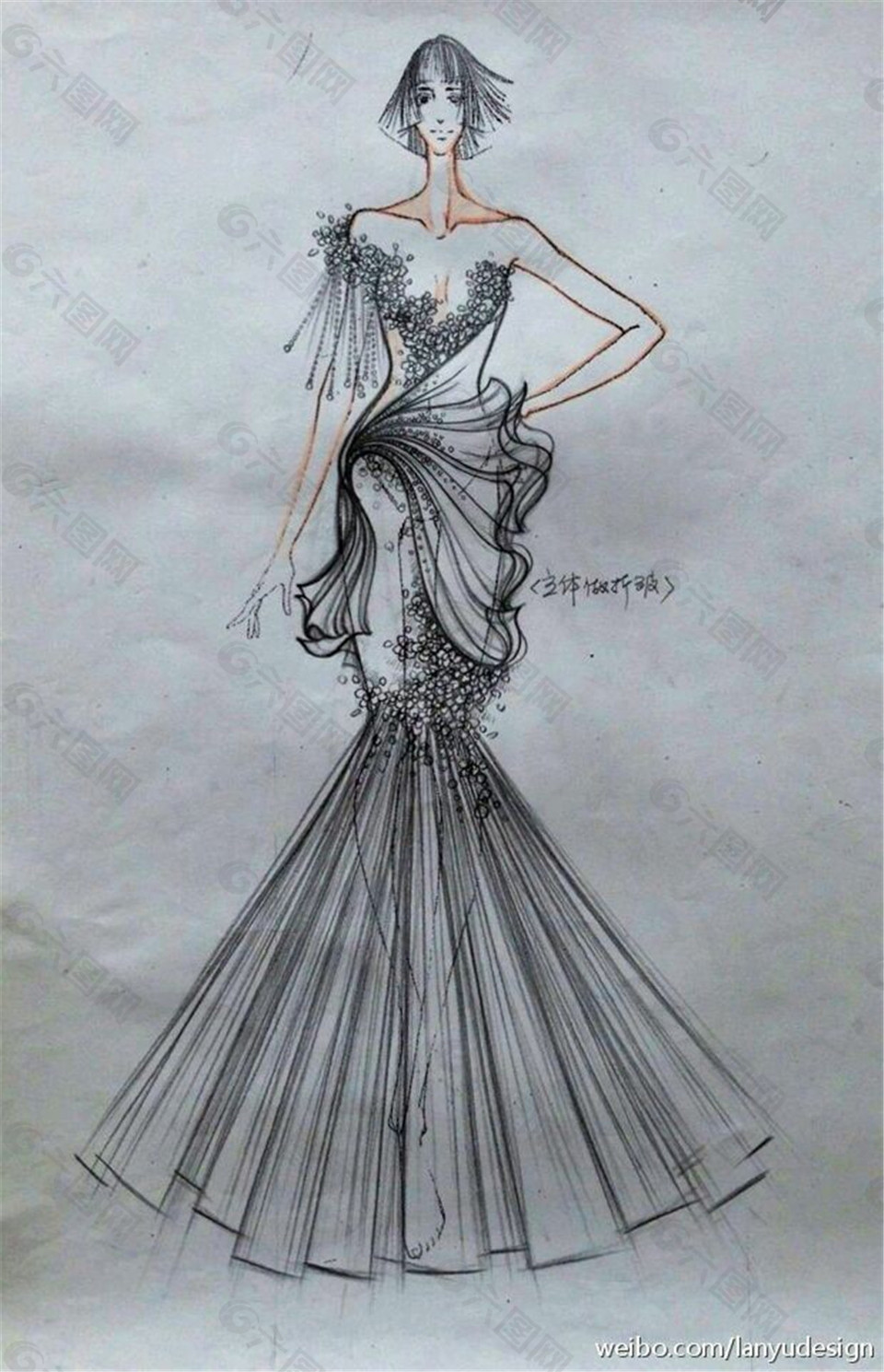 長(zhǎng)款魚(yú)尾裙禮服設(shè)計(jì)圖