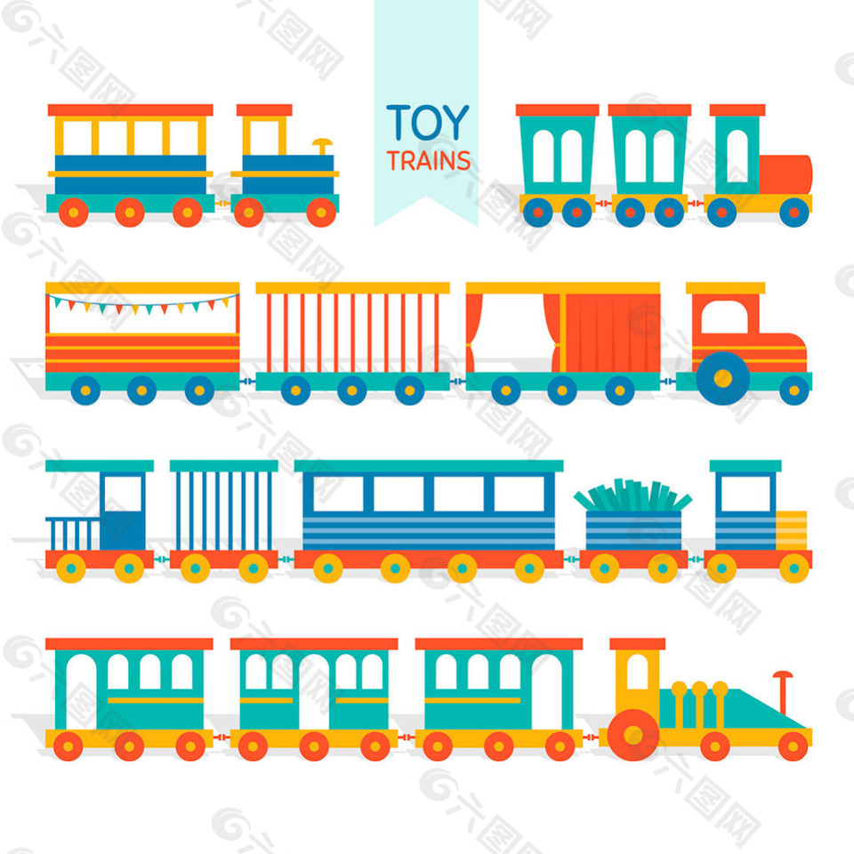 各種卡通玩具火車貨車插圖
