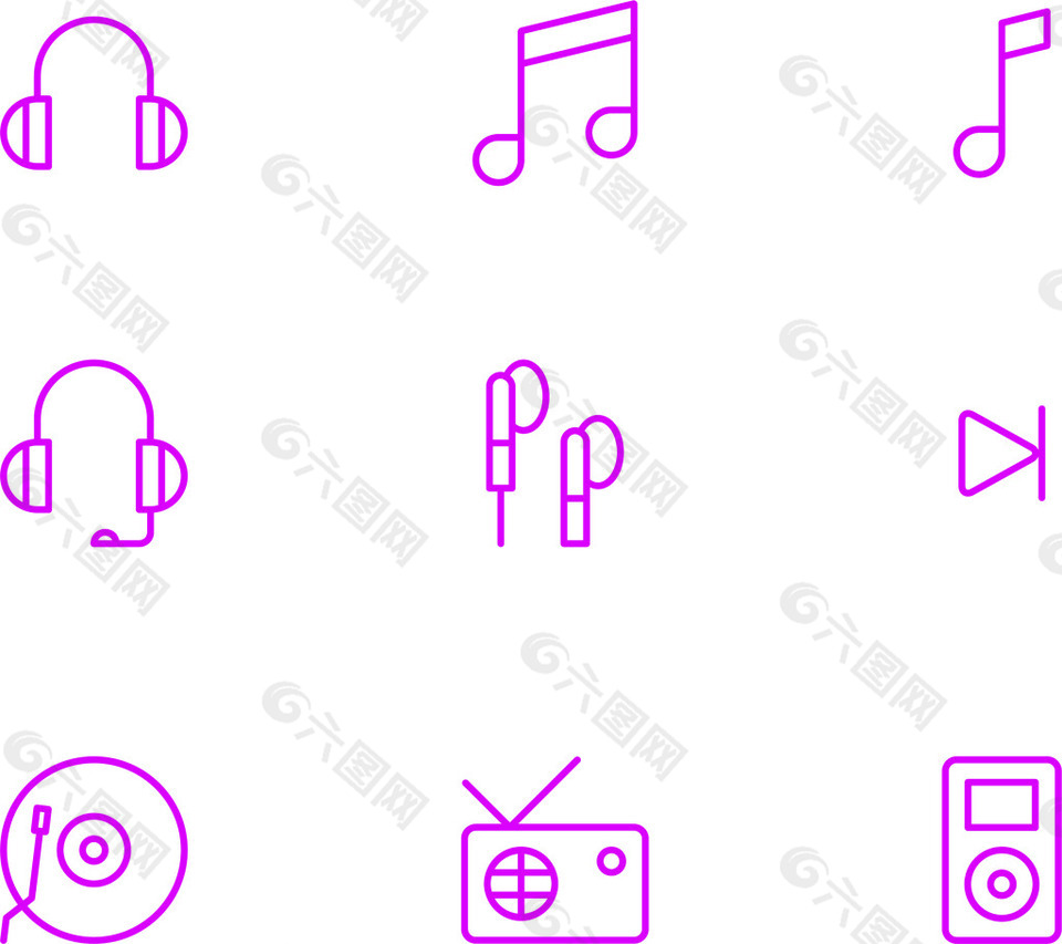 音樂IOS7界面風格的藍色線性圖標素材