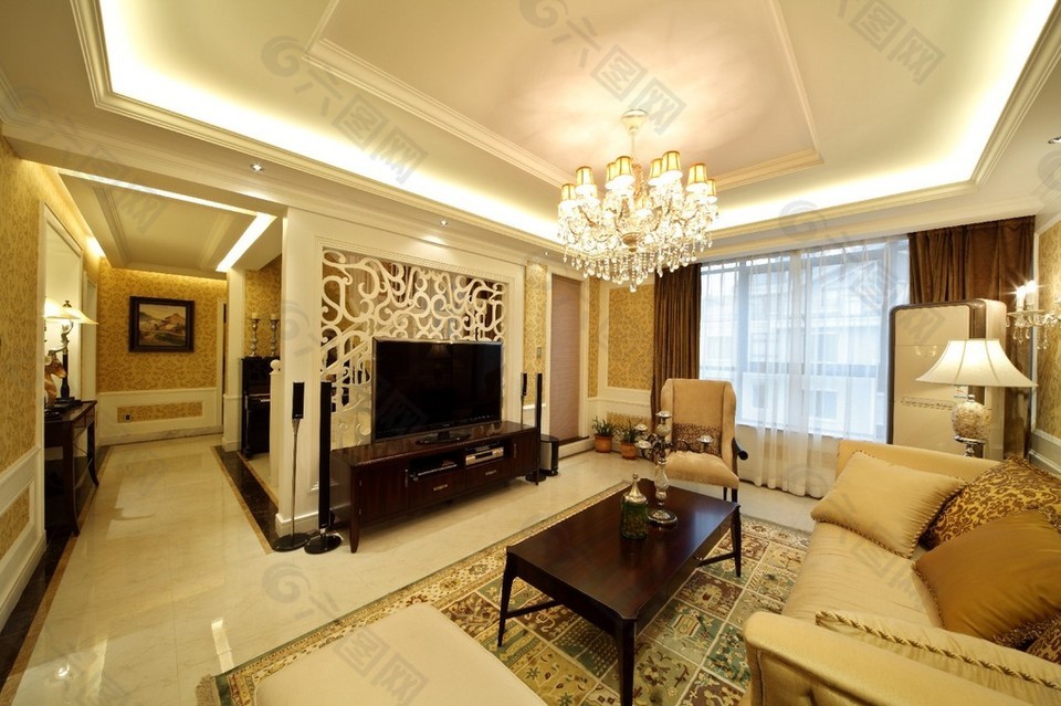 豪華客廳吊頂大燈設計圖