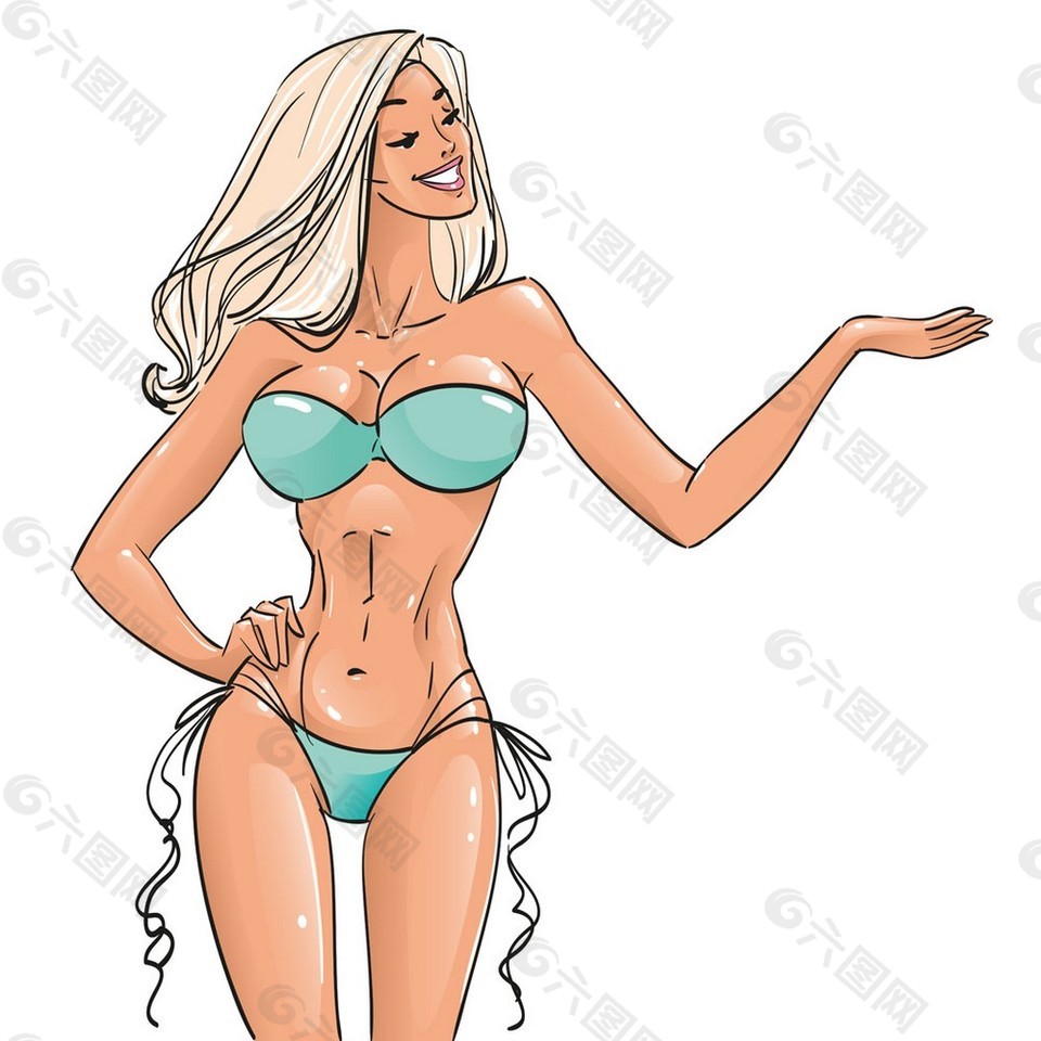 伸出手的泳裝美女圖片