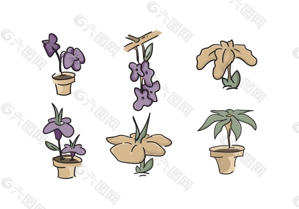 手繪可愛(ài)花卉盆栽素材