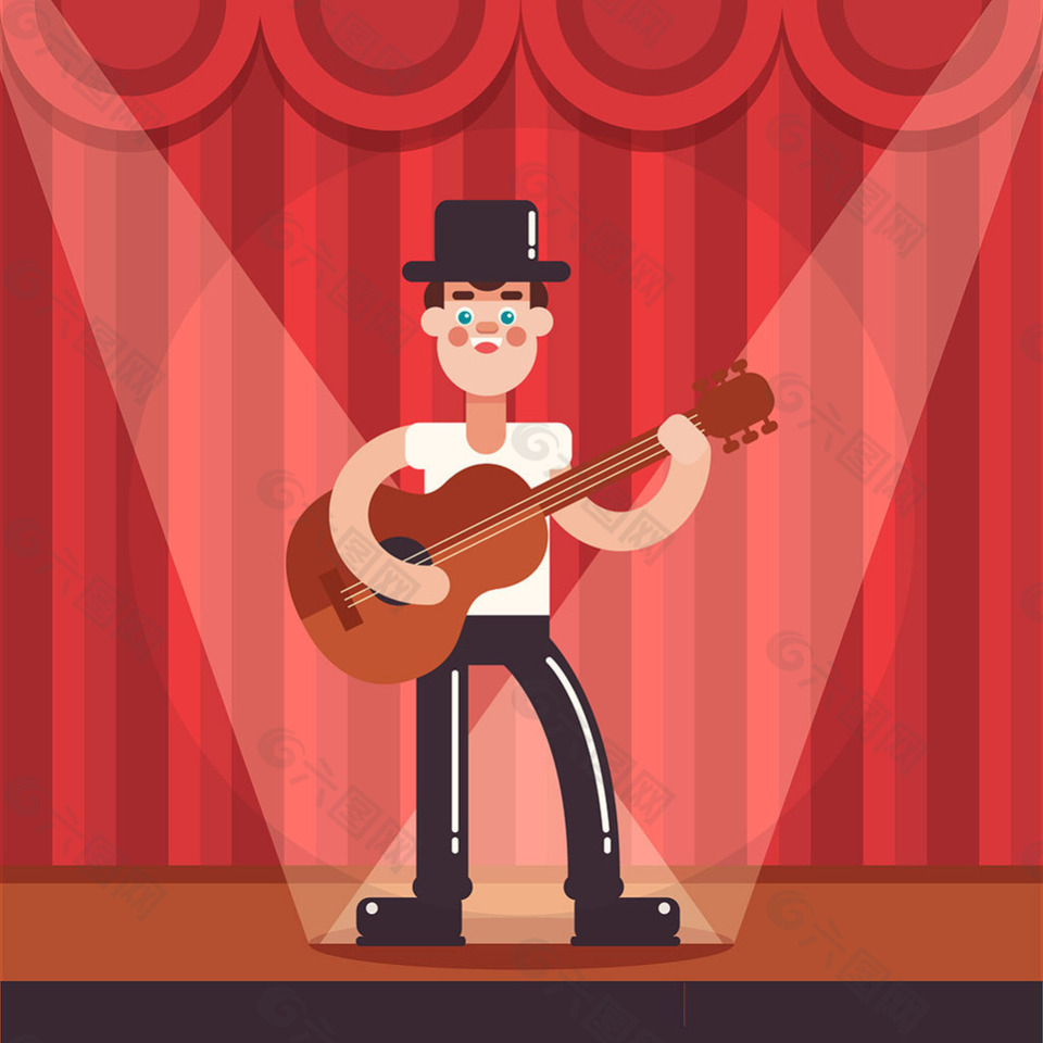 紅色舞臺背景彈吉他的人