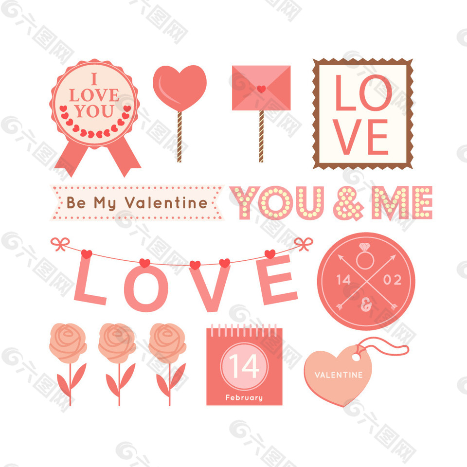 紅色love情人節(jié)圖標(biāo)元素