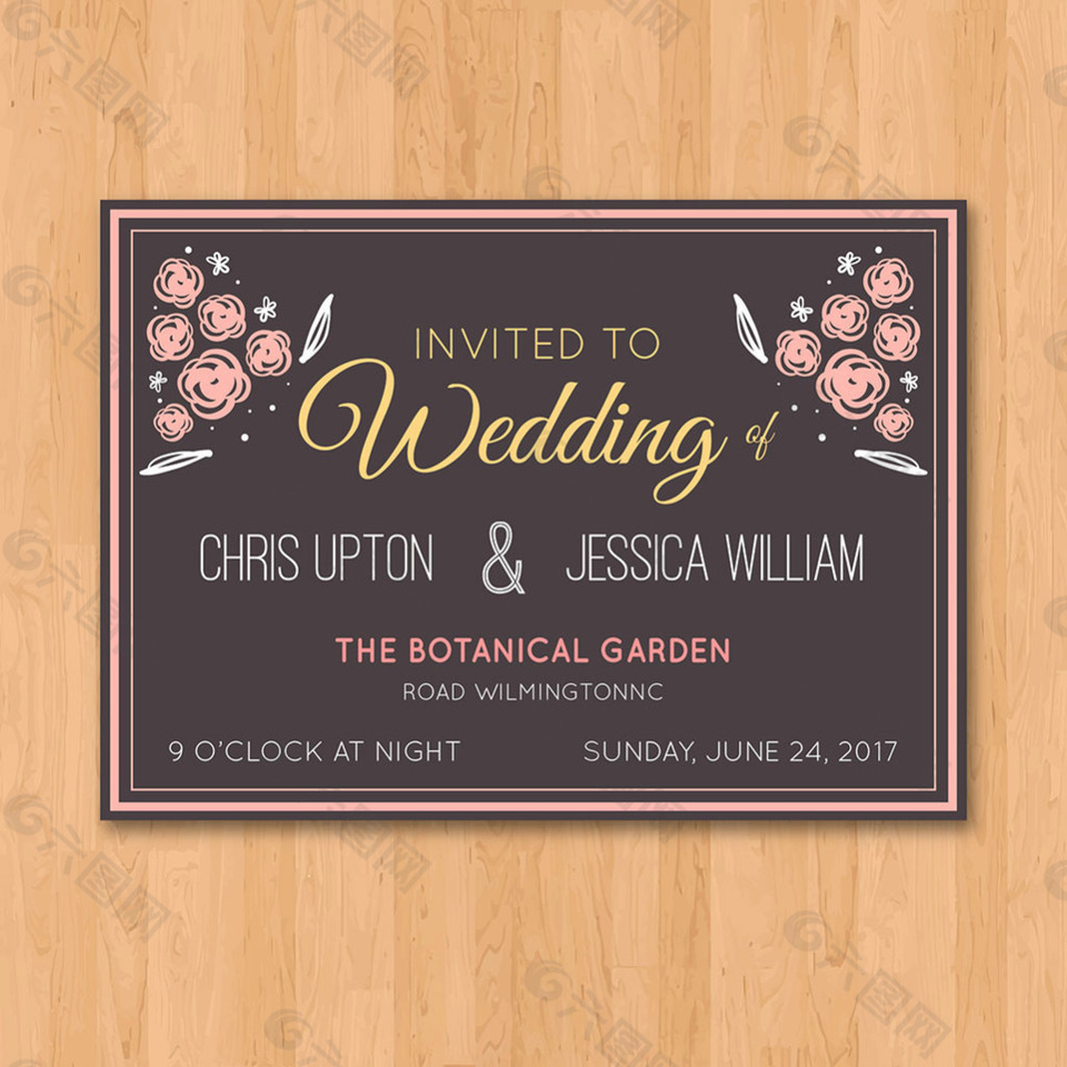 漂亮復(fù)古風(fēng)格的婚禮邀請卡模板