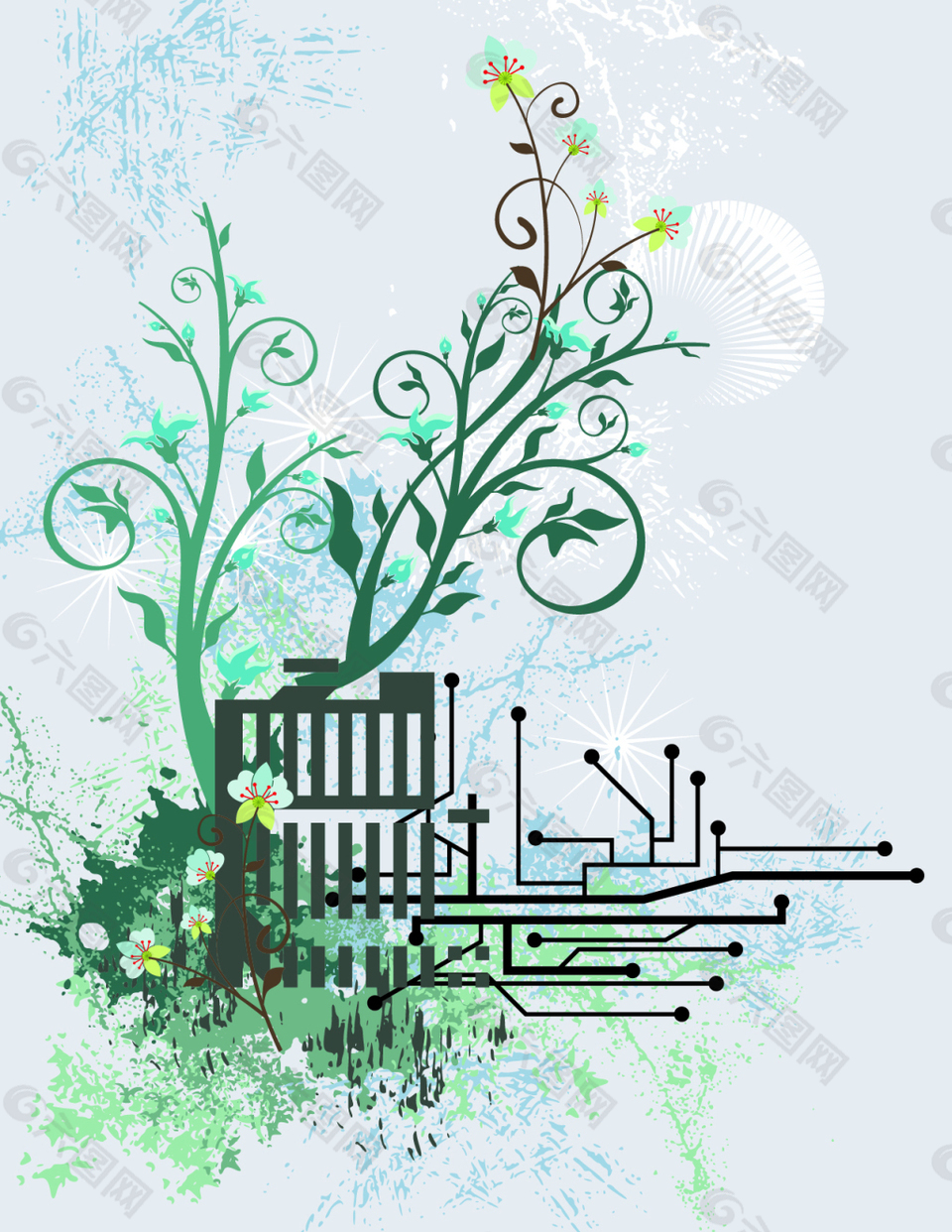 樹木花紋線條素材設(shè)計(jì)