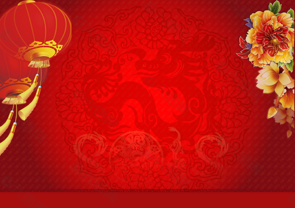 紅色燈籠花朵中國風(fēng)背景