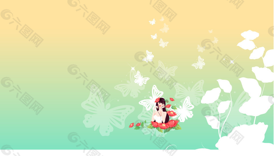 小清新樹(shù)葉漸變背景
