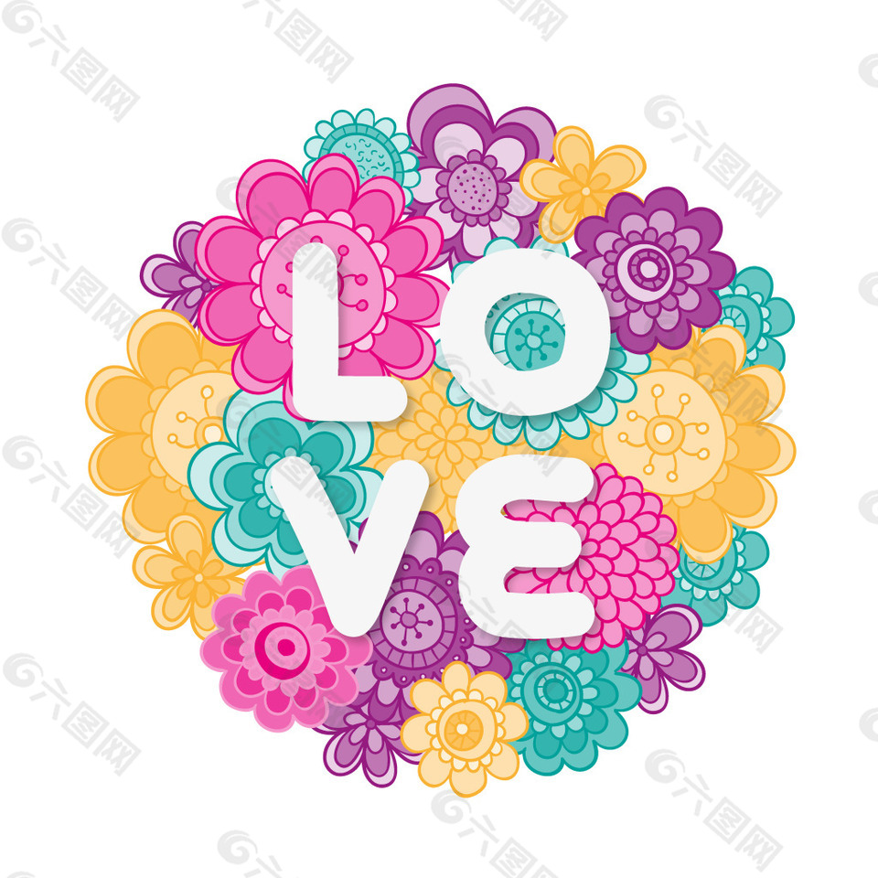 彩色花朵love元素
