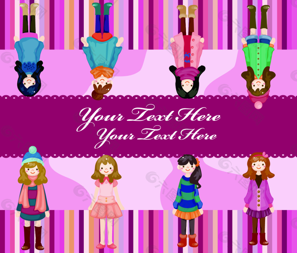 矢量卡通女孩貼圖EPS