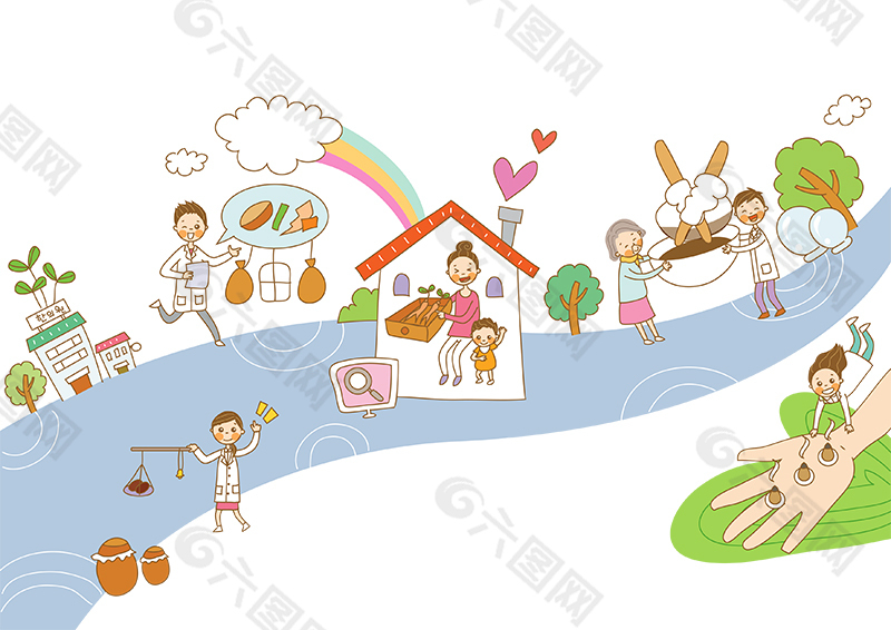 卡通兒童人物房子背景