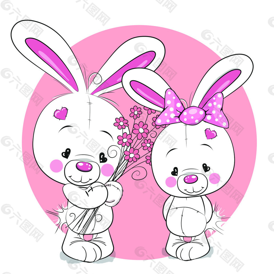 可愛的小兔子卡通動物插畫矢量素材