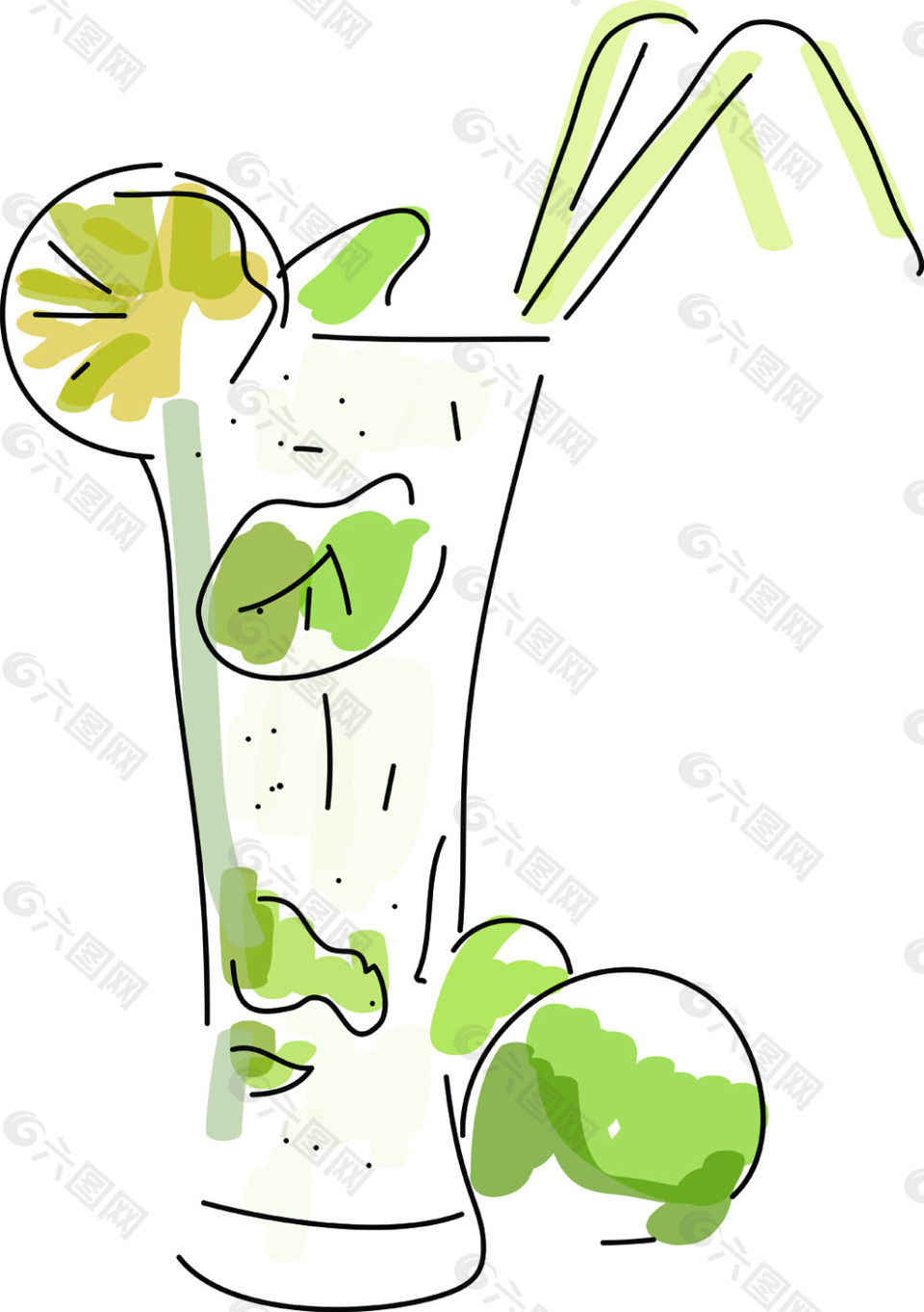 檸檬卡通飲料手繪水彩矢量素材-