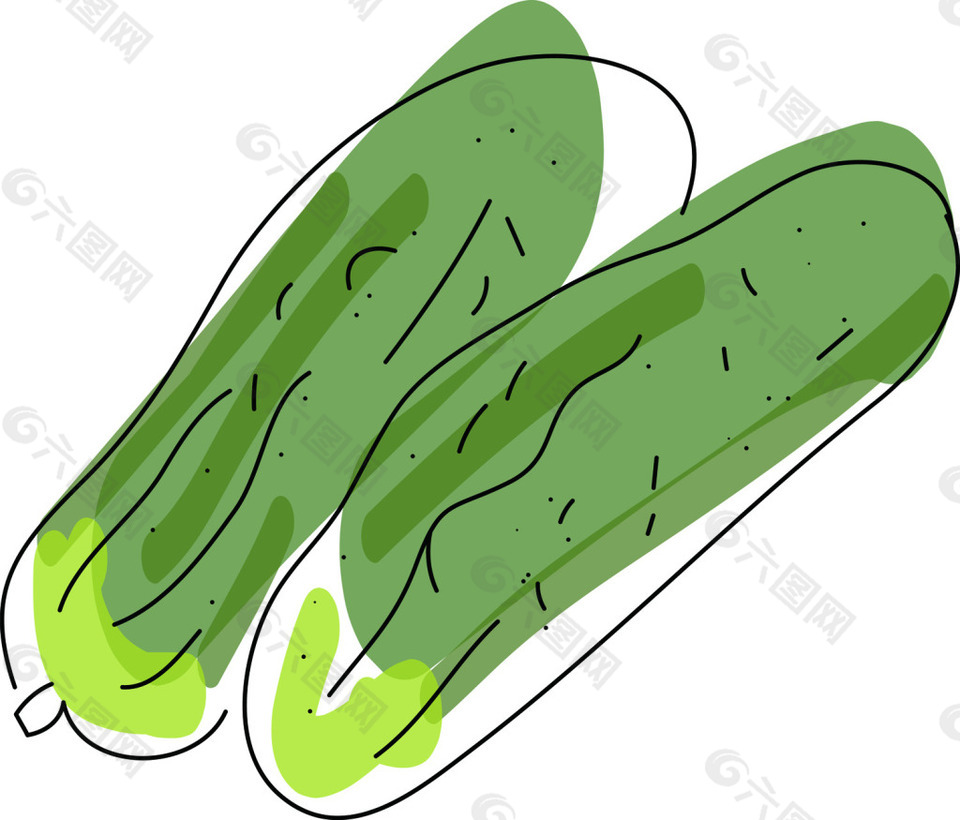 黄瓜水彩手绘风格蔬菜矢量素材