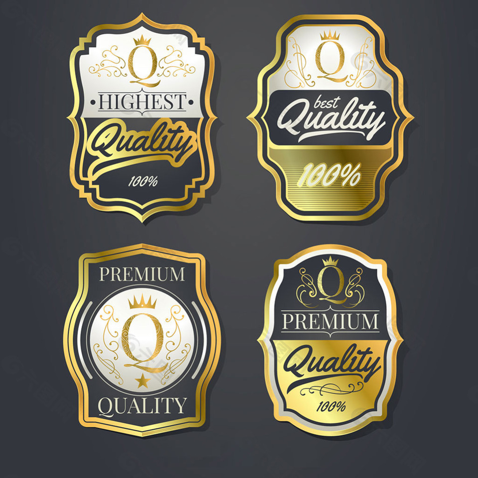 四個復古風格高級標簽圖標