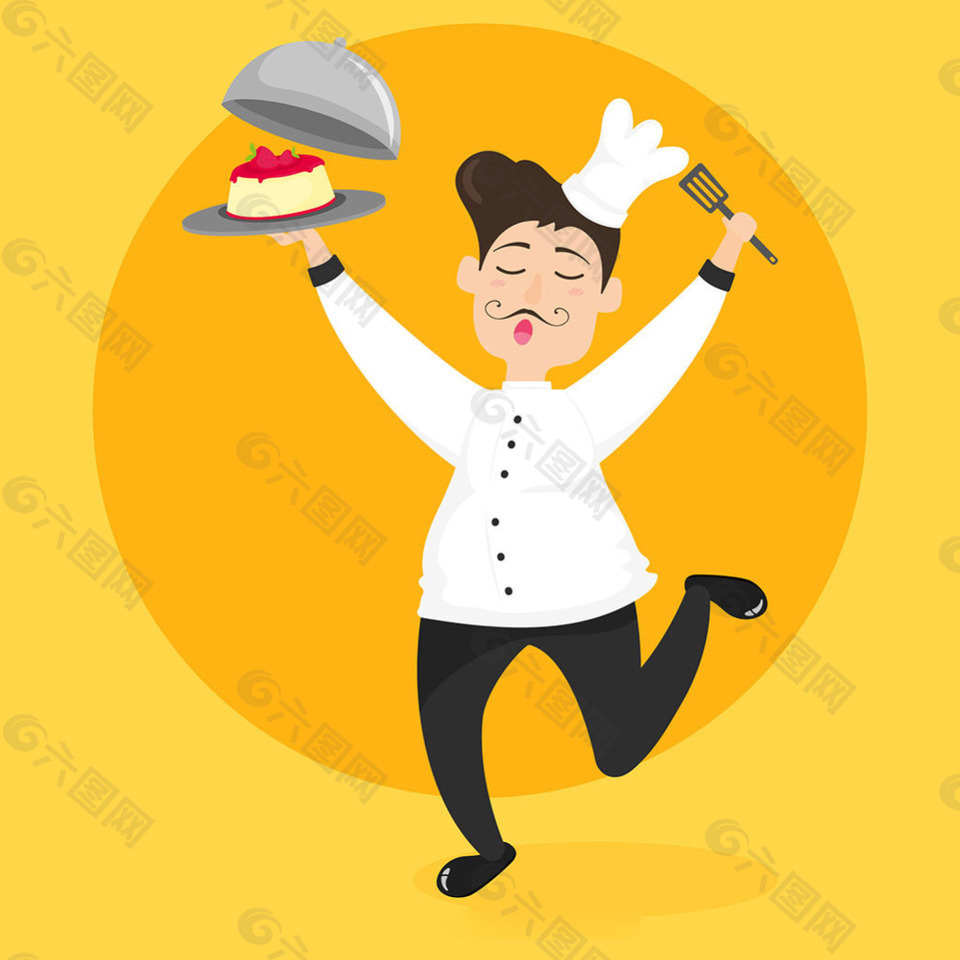 快樂的廚師端著美味的蛋糕