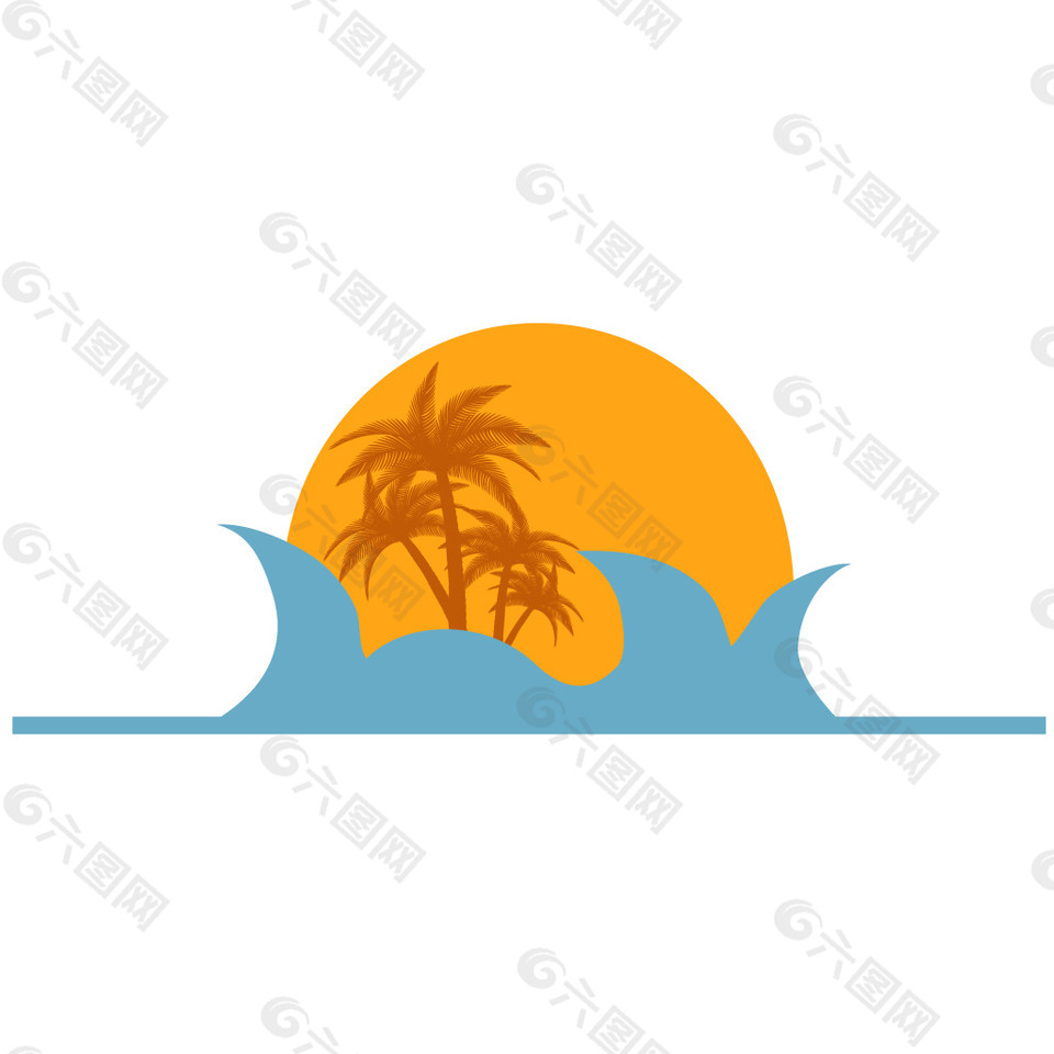 夕阳椰树大海元素