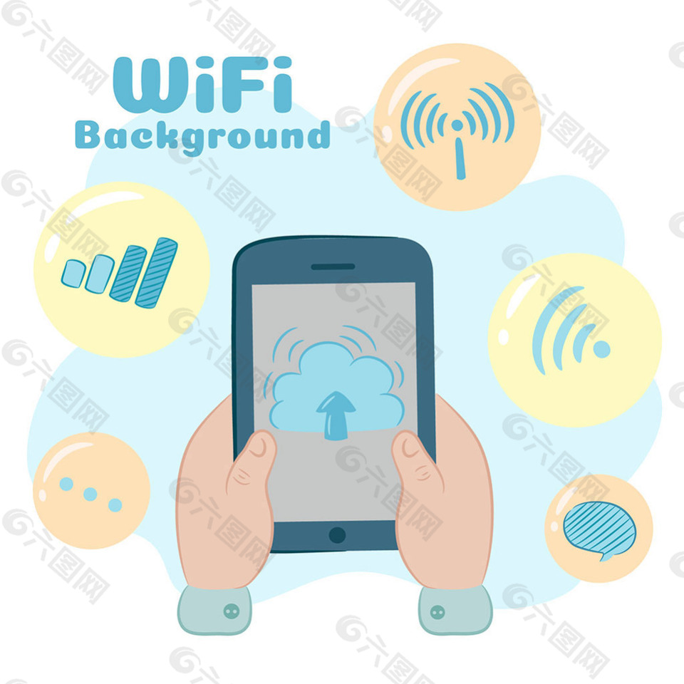 手繪風格無線wif標志與手機背景