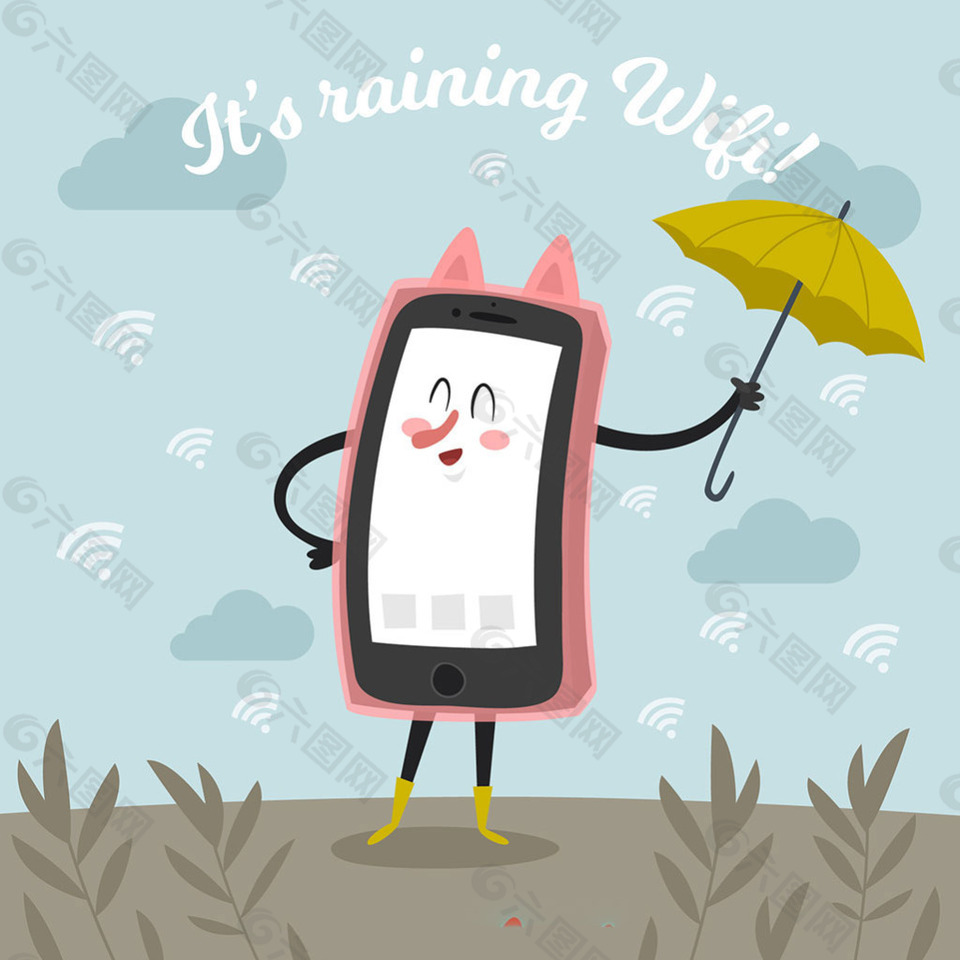 可愛的智能手機插圖無線wifi背景