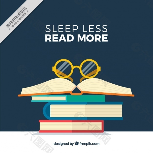 帶眼鏡的書籍背景與勵志詞語