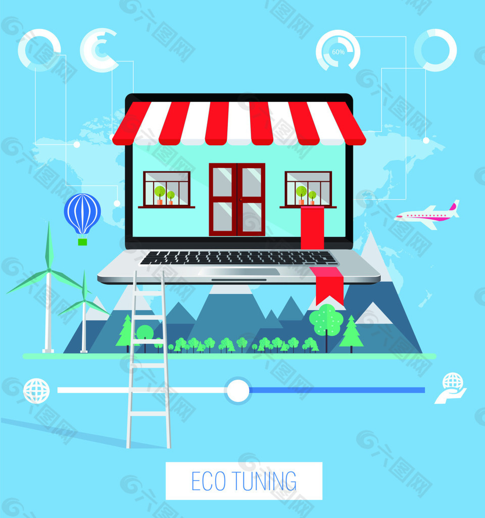 创意电脑里面的商店矢量海报素材