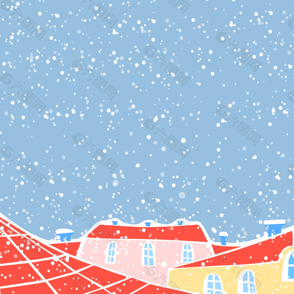 下雪的城市插画风景背景矢量素材