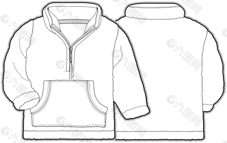 長袖圓領(lǐng)小男孩服裝設(shè)計線稿矢量素材