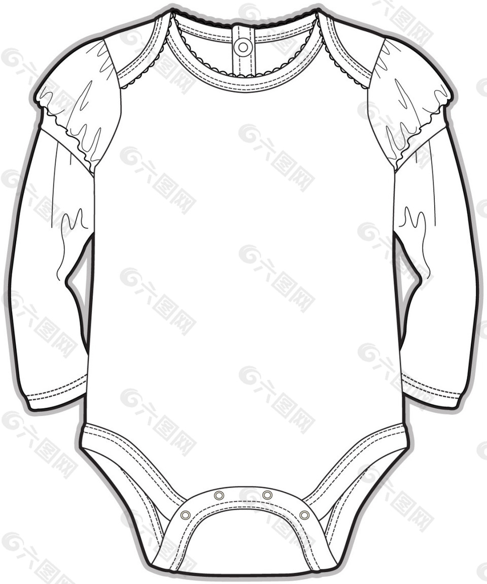 连体裤女宝宝服装设计线稿矢量素材