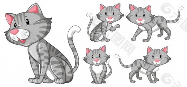 灰貓插畫的不同動作