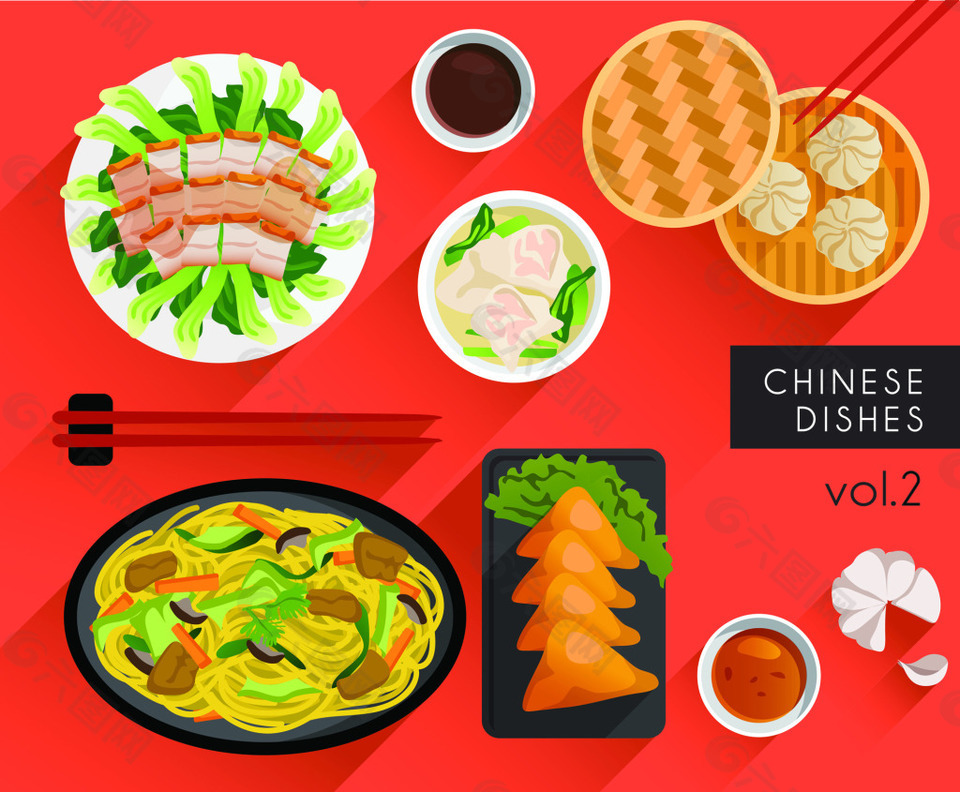 中式美食牛排手繪扁平矢量