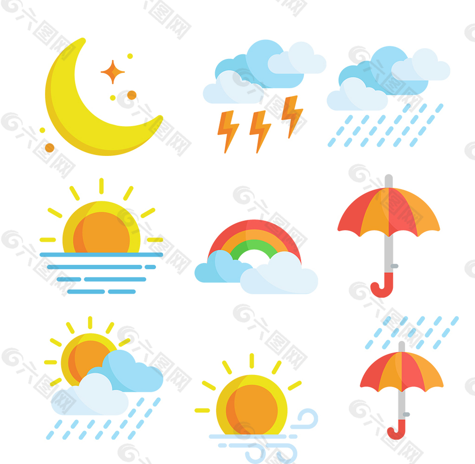 彩色扁平天氣圖標(biāo)ICON