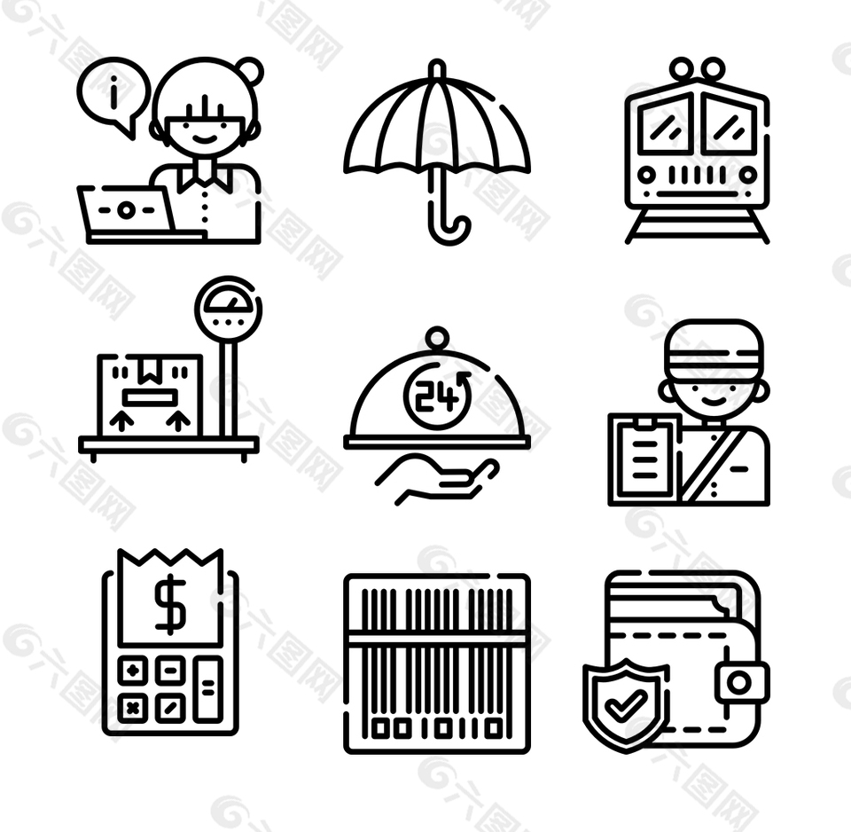 手繪線性運(yùn)輸快遞圖標(biāo)ICON