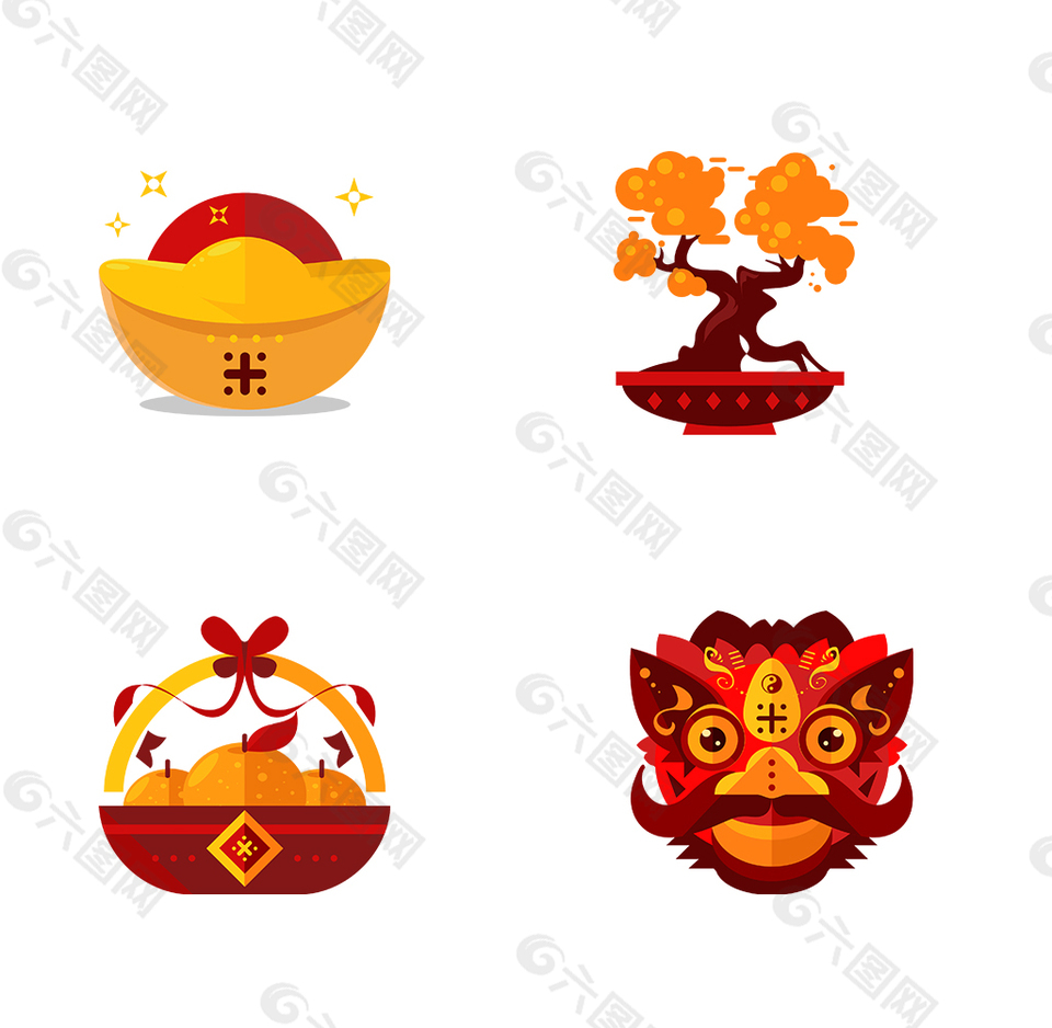 扁平中國(guó)風(fēng)春節(jié)圖標(biāo)