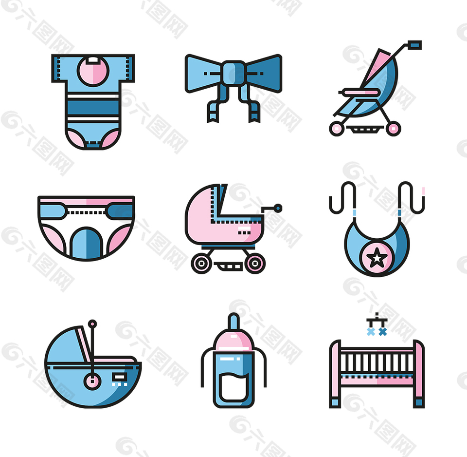 扁平嬰兒用品圖標(biāo)ICON