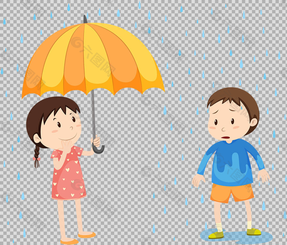 打傘淋雨的學(xué)生小孩免摳png透明圖層素材
