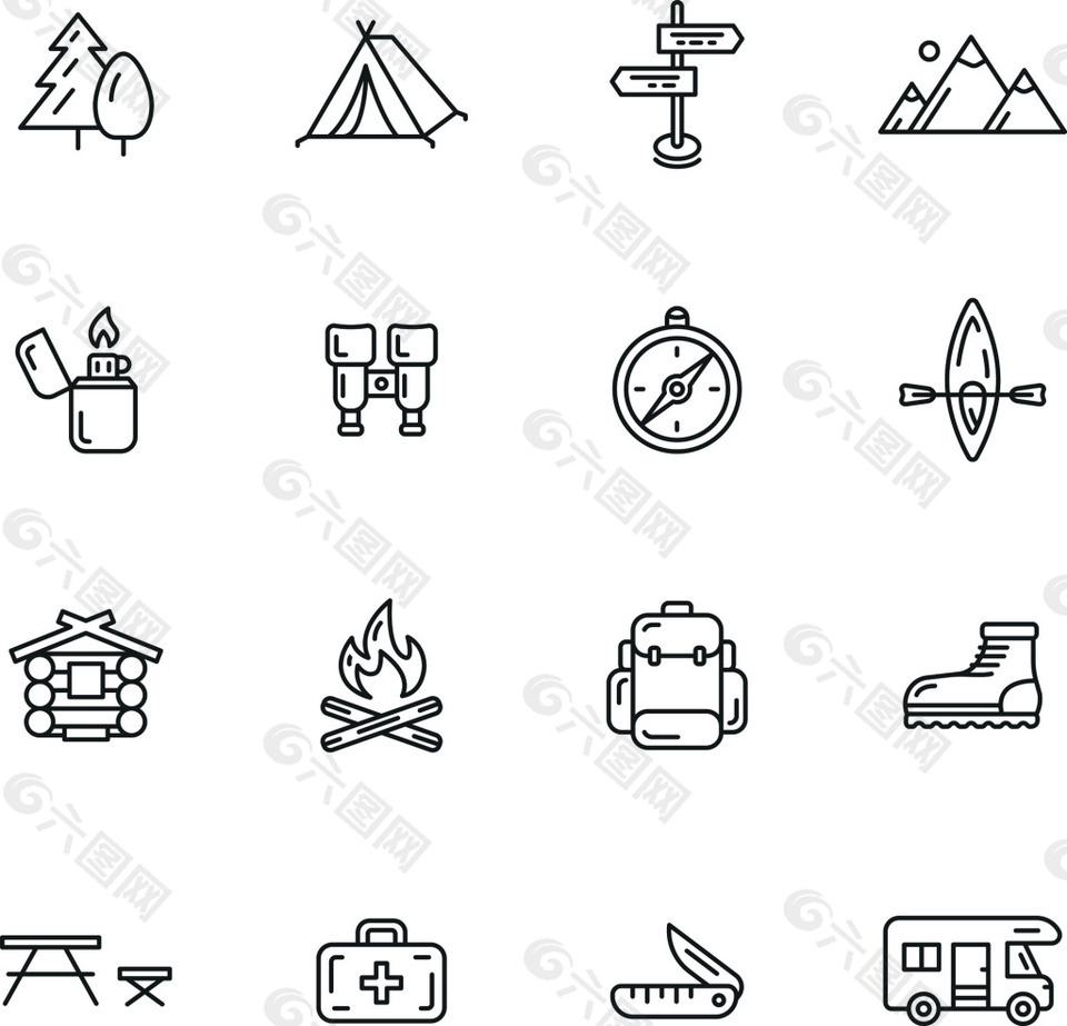 黑白簡約線條icon登山遠(yuǎn)足